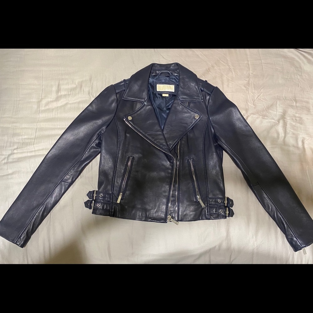 Michael Kors dark navy genuine leather jacket